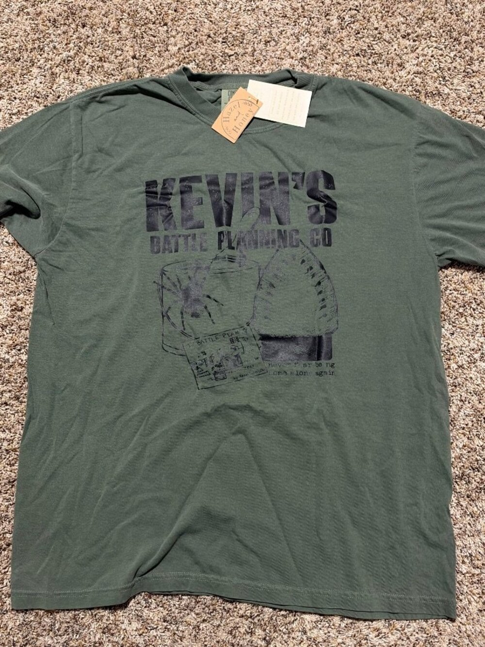 Comfort Colors Men's Kevin's Battle Planning Co T-Shirt Size L NWT Green Retro